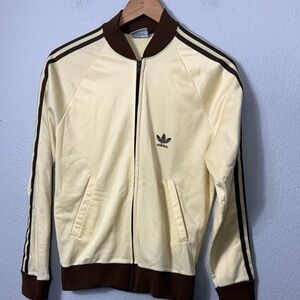 Vintage 80's Adidas Cream and‎ Brown Bomber Jacket